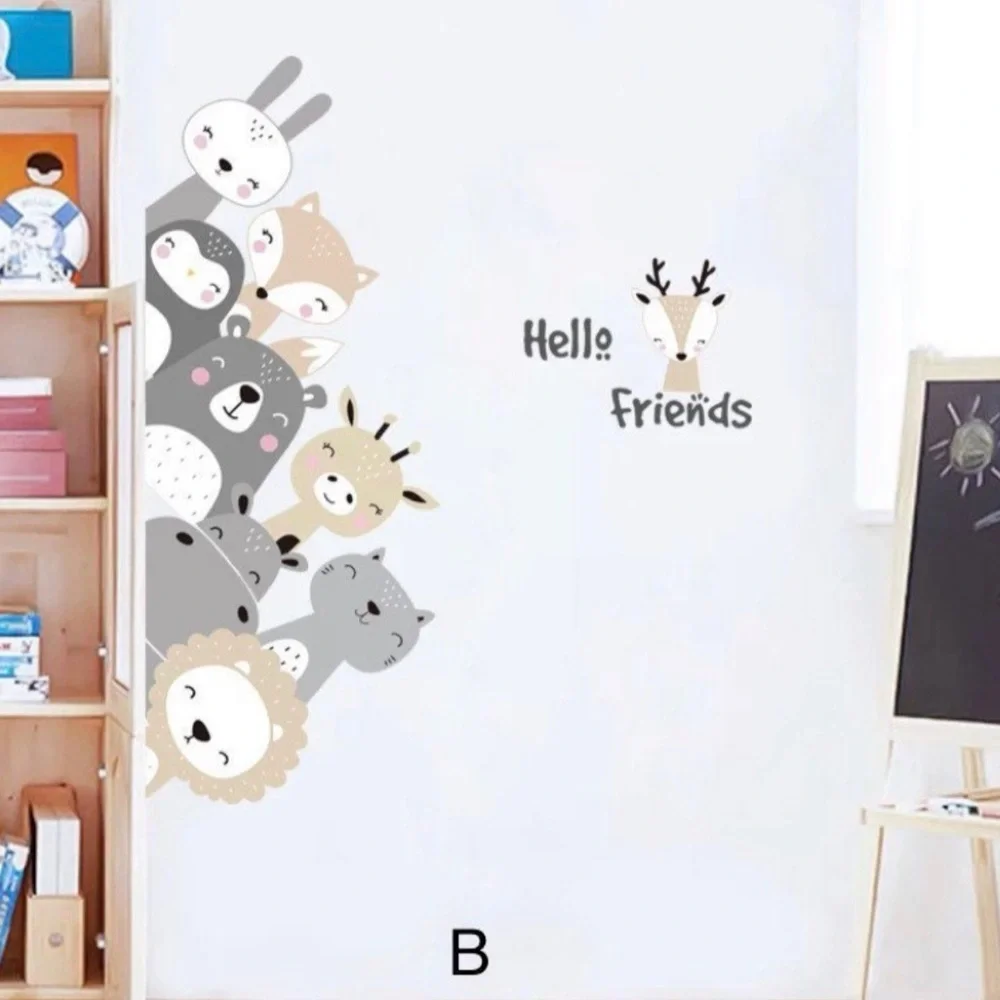 SET/4 WALL DECALS Neutral Animal Friends Removable Wall Sticker For Baby & Kids